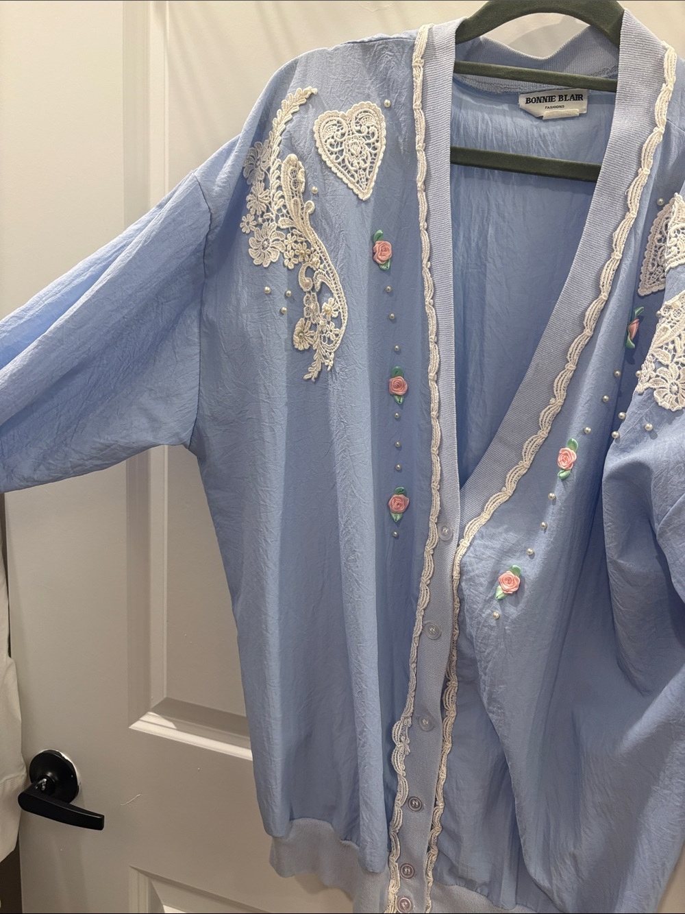 Vintage baby blue blouse with embroidered detail